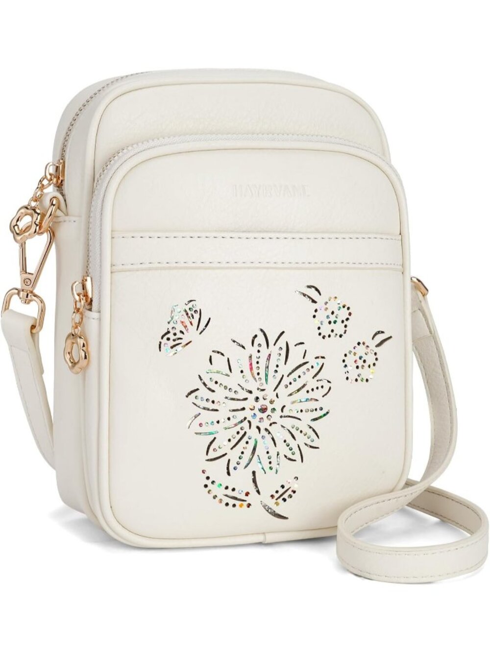 Women's White RFID Phone Purse With Card Slots 3 Compartments Crossbody Bag
